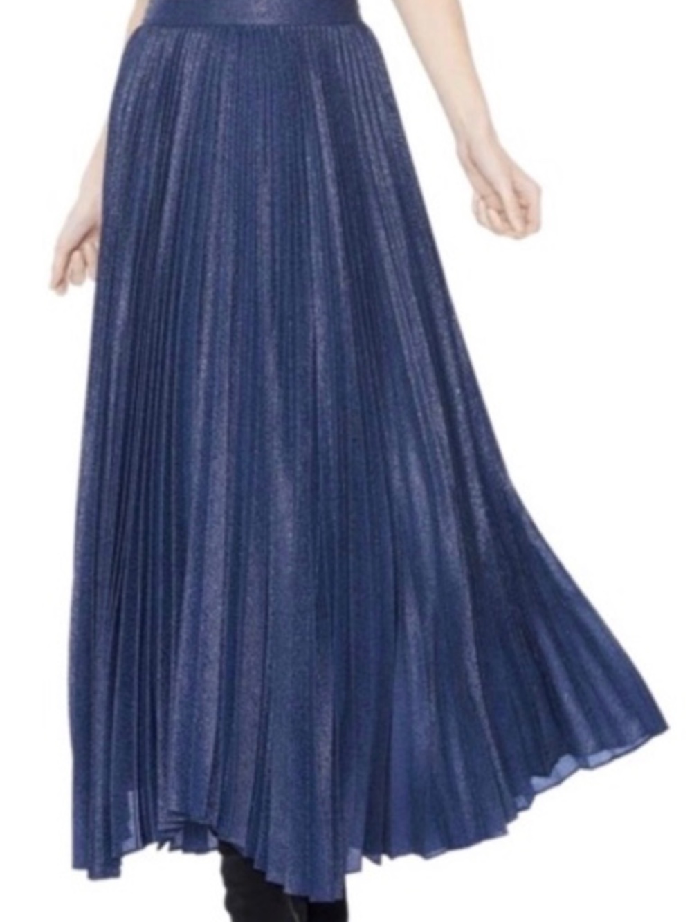 Alice + Olivia Navy Blue Silk Jacquard Pleated Katz Maxi Skirt